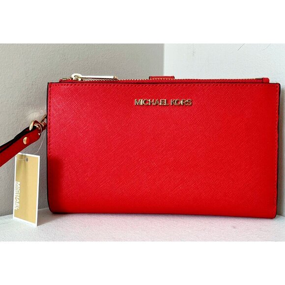 S Michael Kors Double Zip Wristlet Dark Sangria Red Leather 35F8GTVW0L NWT $258 - Picture 6 of 7